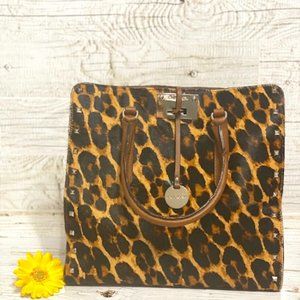 Pulicati Italian Leather Leopard Fur & Brown Leather Satchel Hangbag